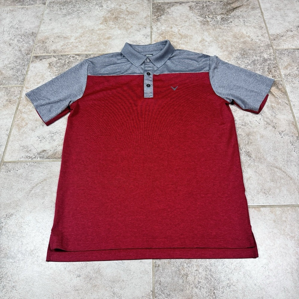 Callaway Polo Shirt Mens Medium Red Gray Opti Dri Golf Preppy Short Sleeve